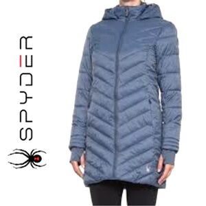 SPYDER Women's Long Puffer Coat Winter Jacket Blue NEW Size Small